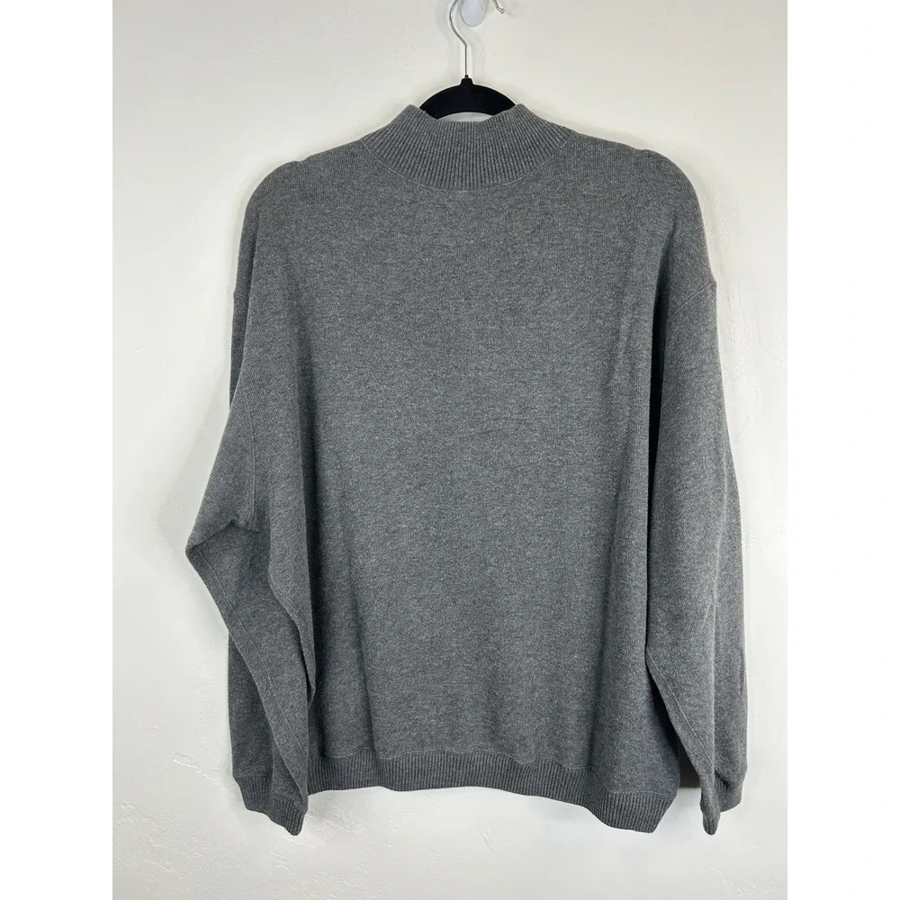 Quarter Zip Mock Neck Size XL Gray Sweater Pullover Cotton Preppy Casual Classic